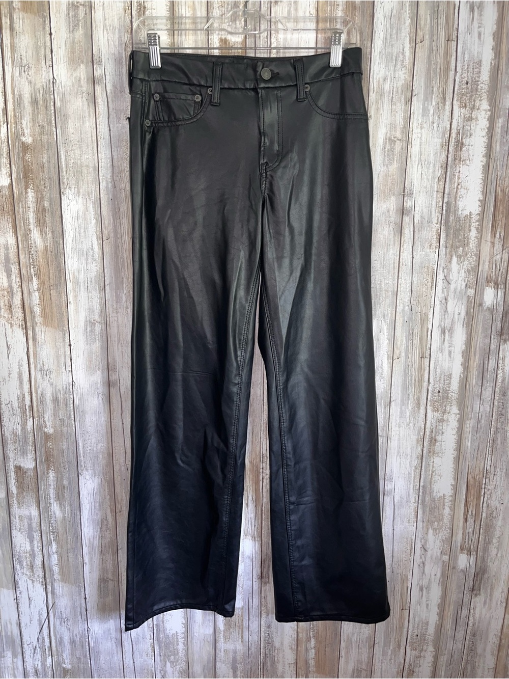 American Eagle Curvy Stovepipe Faux Leather Pants Black NWT Size 2 - Picture 2 of 8